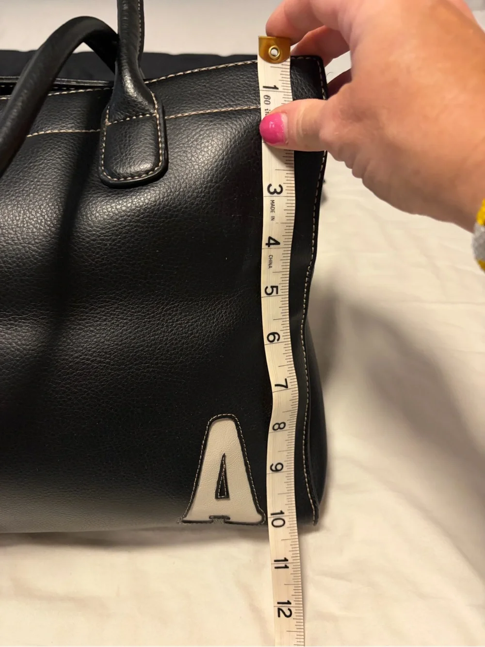 NWOT Liz Claiborne Black Leather Tote with White 'A' Accent